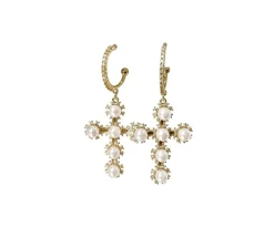 Pearl Cross Hoop Earrings
