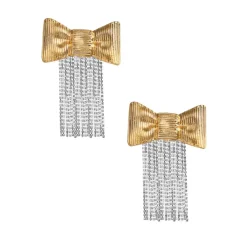 Rhinestone Bow Tassel Earrings