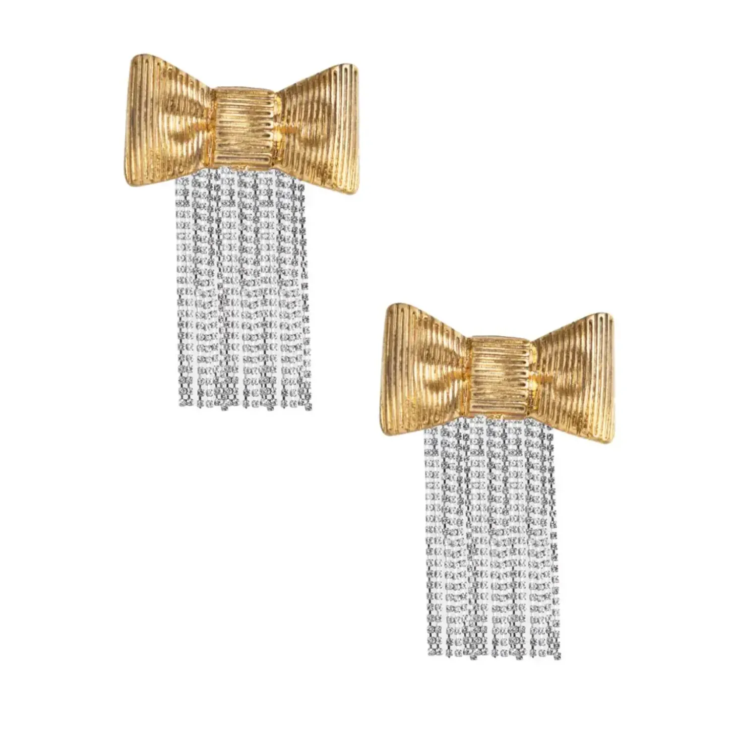 Rhinestone Bow Tassel Earrings
